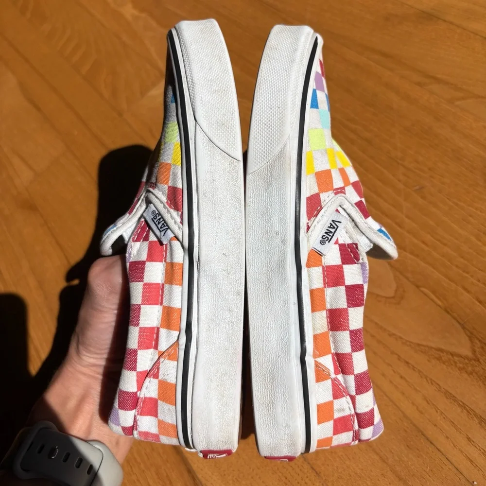 Vans Checkerboard Shoes sneakers Rainbow Colorful Classic Slip-On boys Yth Sz 2